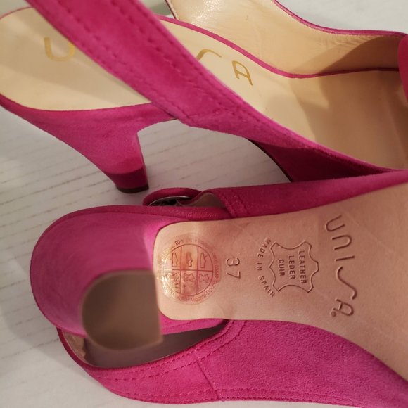 New Berry Pink Suede Flower Bow Pumps Slingback - Picture 2 of 9